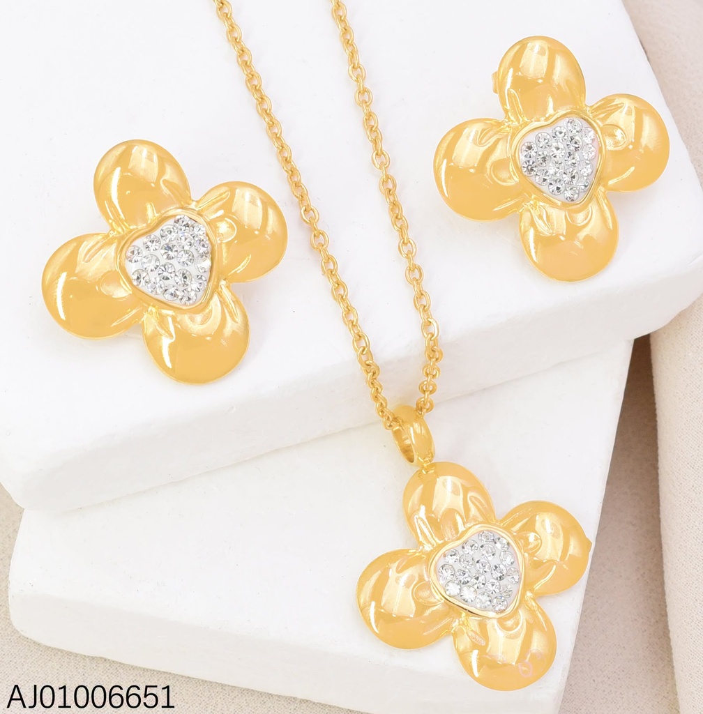 SET FLOR 4 PETALOS CENTRO ZIRCONIAS