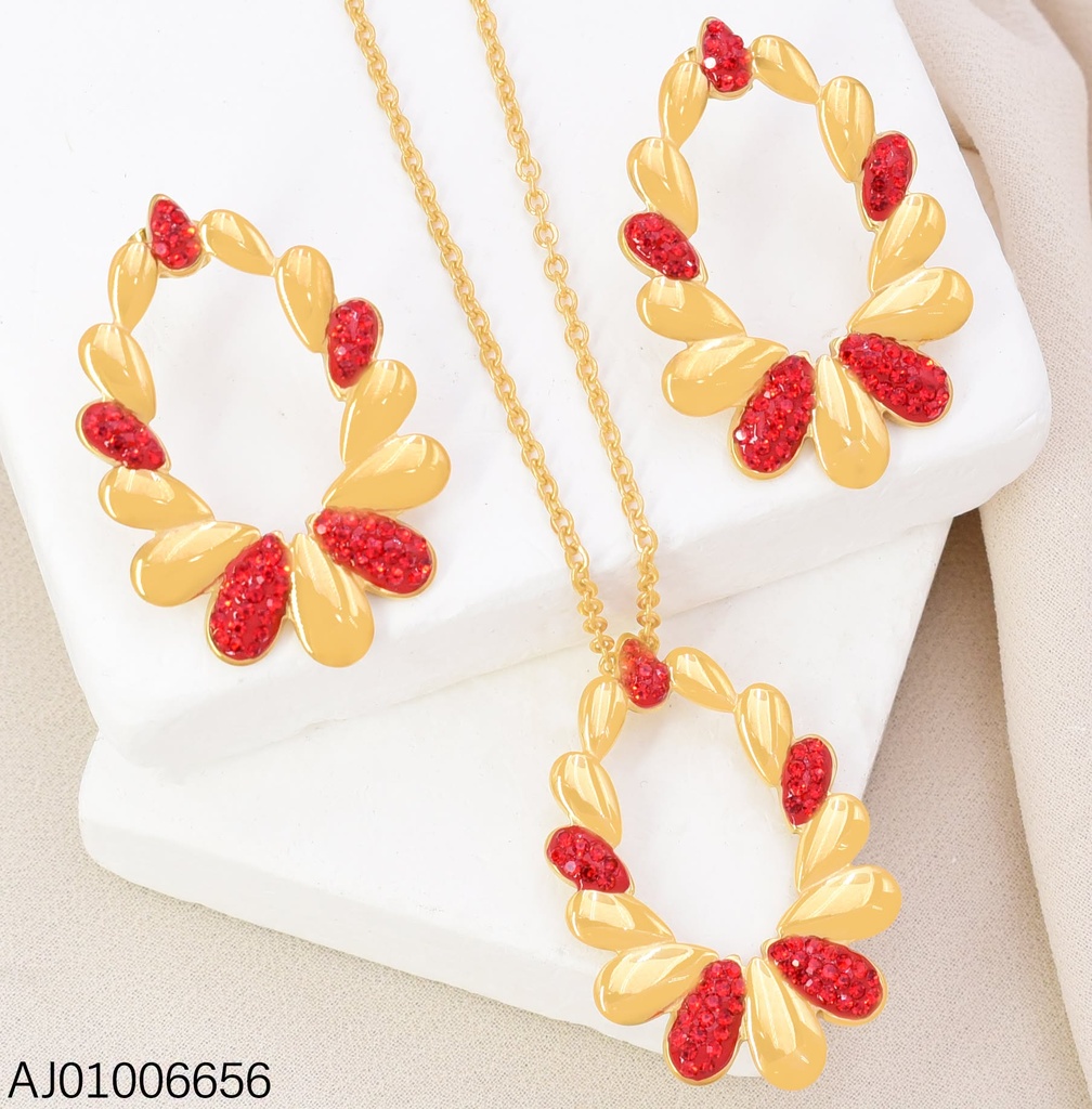 SET CROQUI OV.GOTAS DORADAS/ZIRC.ROJAS
