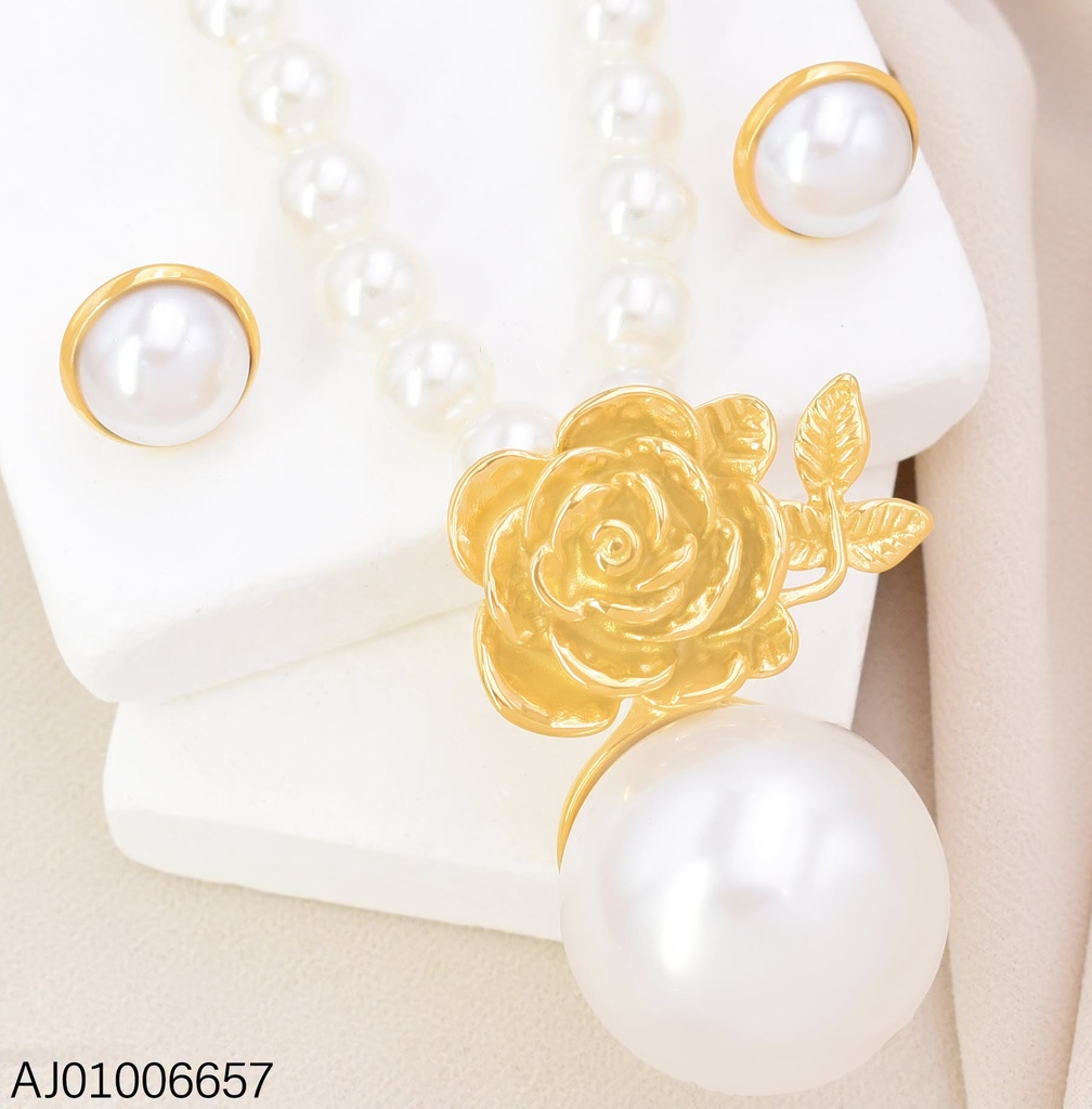 SET PERLAS,COLLAR PERLA GRANDE/ROSA DOR.