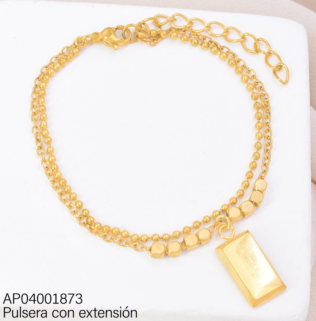 PULSERA DOBLE PELOTITAS DIJE RECT.VERTICAL LISO