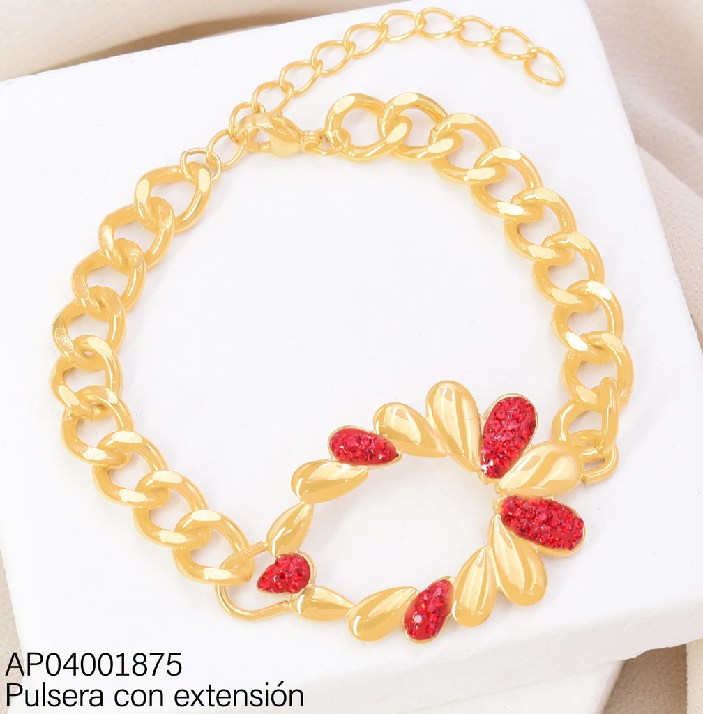 PULSERA GOTAS DORADAS/ZIRC.ROJAS
