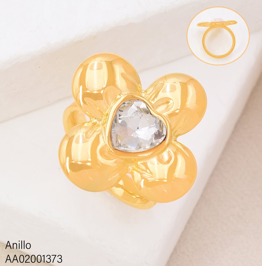 ANILLO FLOR 4 PETALOS CENTRO ZIRCONIAS CRISTAL