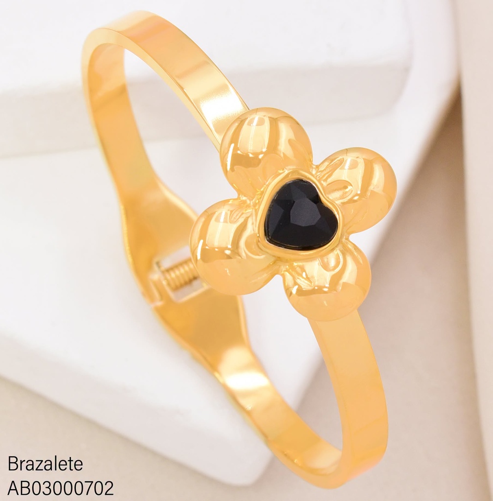 BRAZALETE  4 PETALOS CENTRO CORAZON ZIRCONIA NEGRO