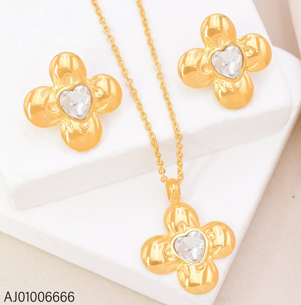 SET FLOR 4 PETALOS CENTRO ZIRCONIAS CRISTAL