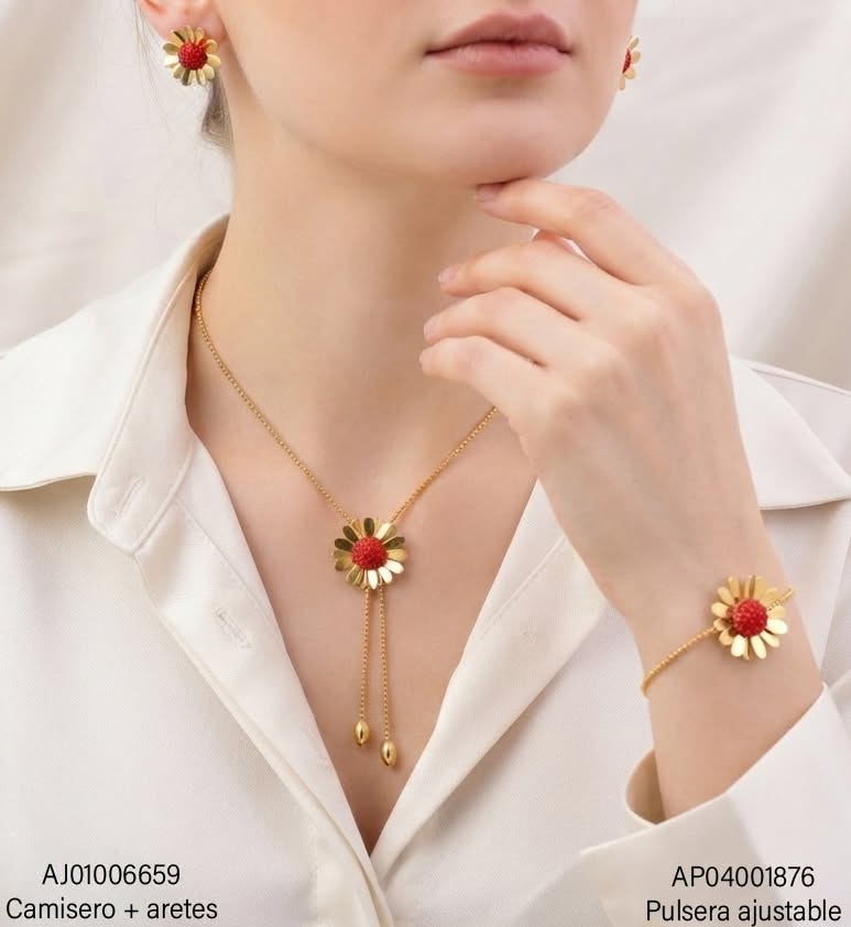 PULSERA FLOR CENTRO ZIRCONIAS ROJAS