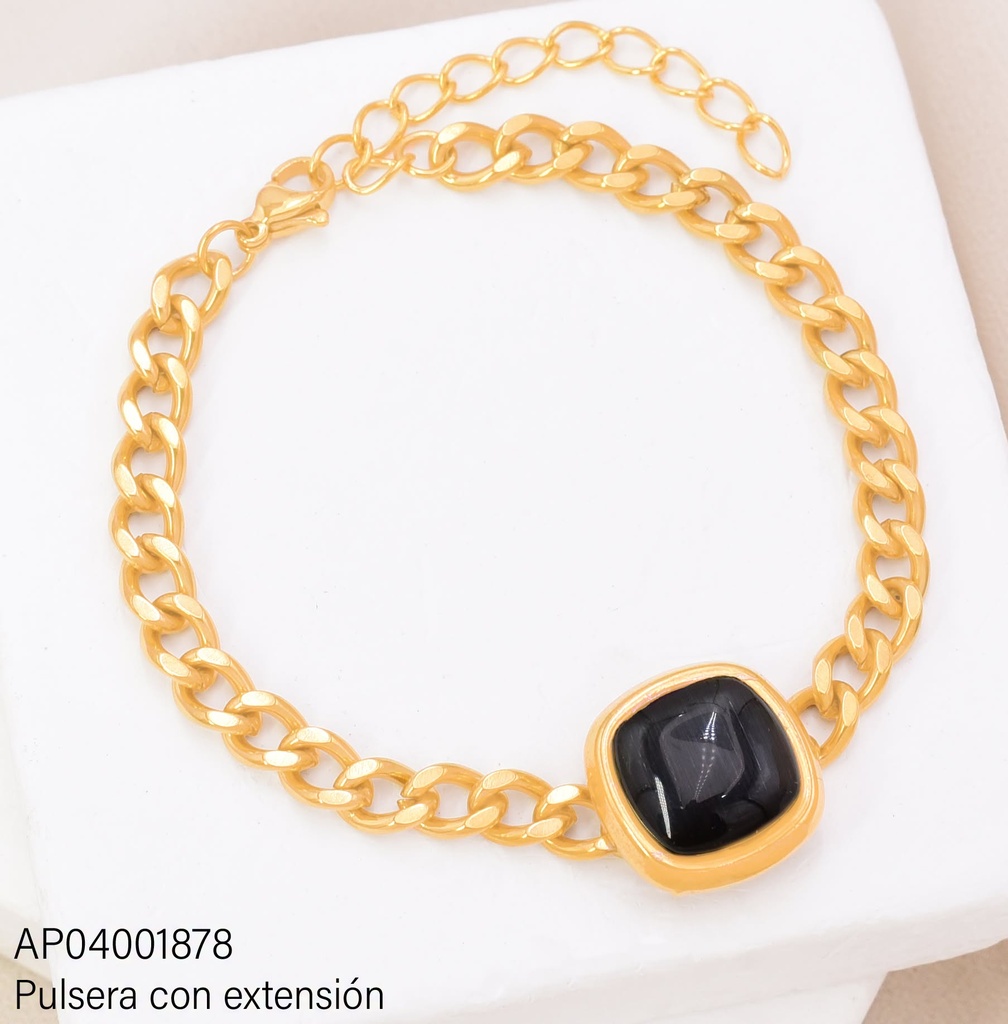 PULSERA CUADRO NEGRO PQ. CADENA MARTILLADA