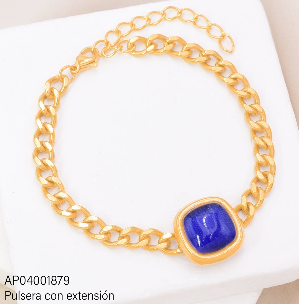 PULSERA CUADRO AZUL PQ.CADENA MARTILLADA