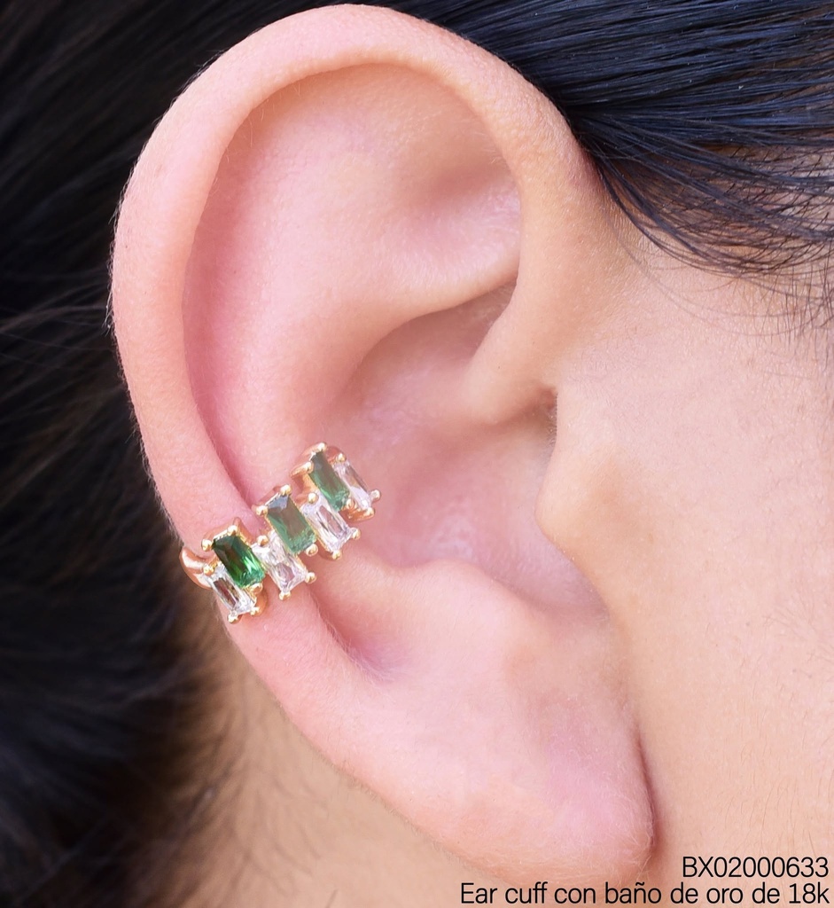EAR CUFF ZIRCONIA RECT. CRISTAL/VERDE (X.JL) XUPING