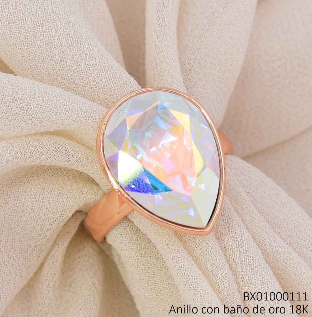ANILLO BAÑO DE ORO 18K. XUPING GOTA ZIRC.TORNASOL (X.JL)