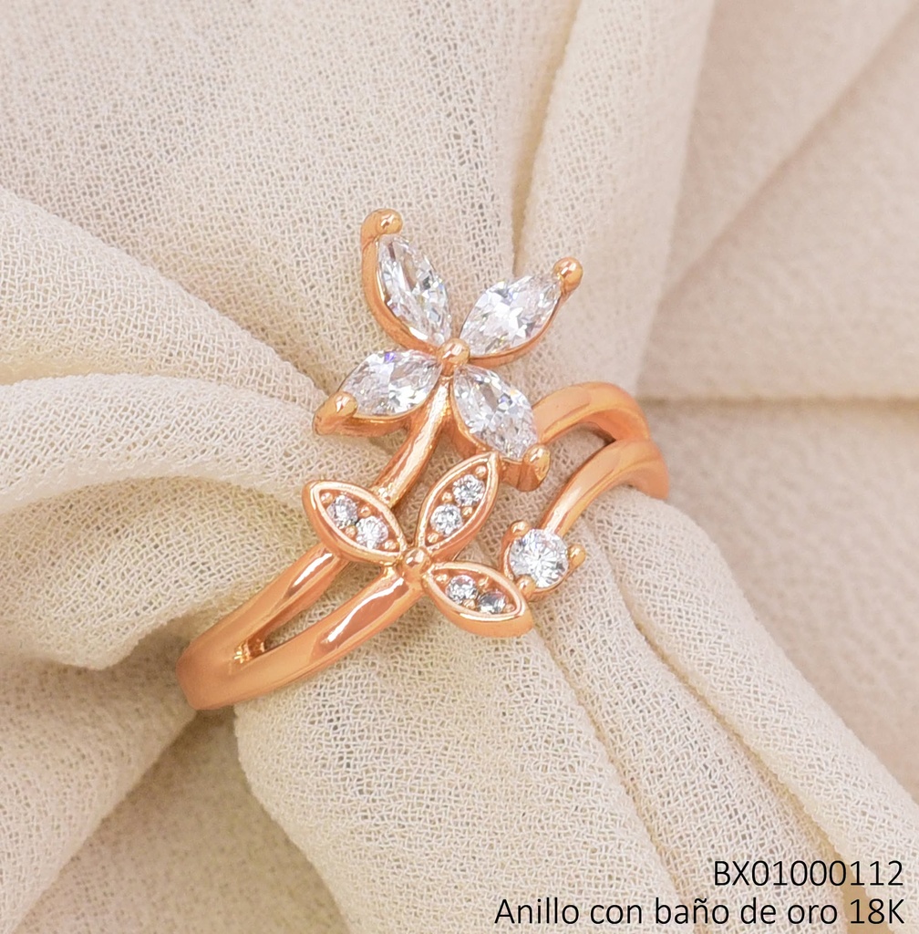 ANILLO BAÑO DE ORO 18K. XUPING DOBLE FLOR ZIRCONIAS (X.JL)