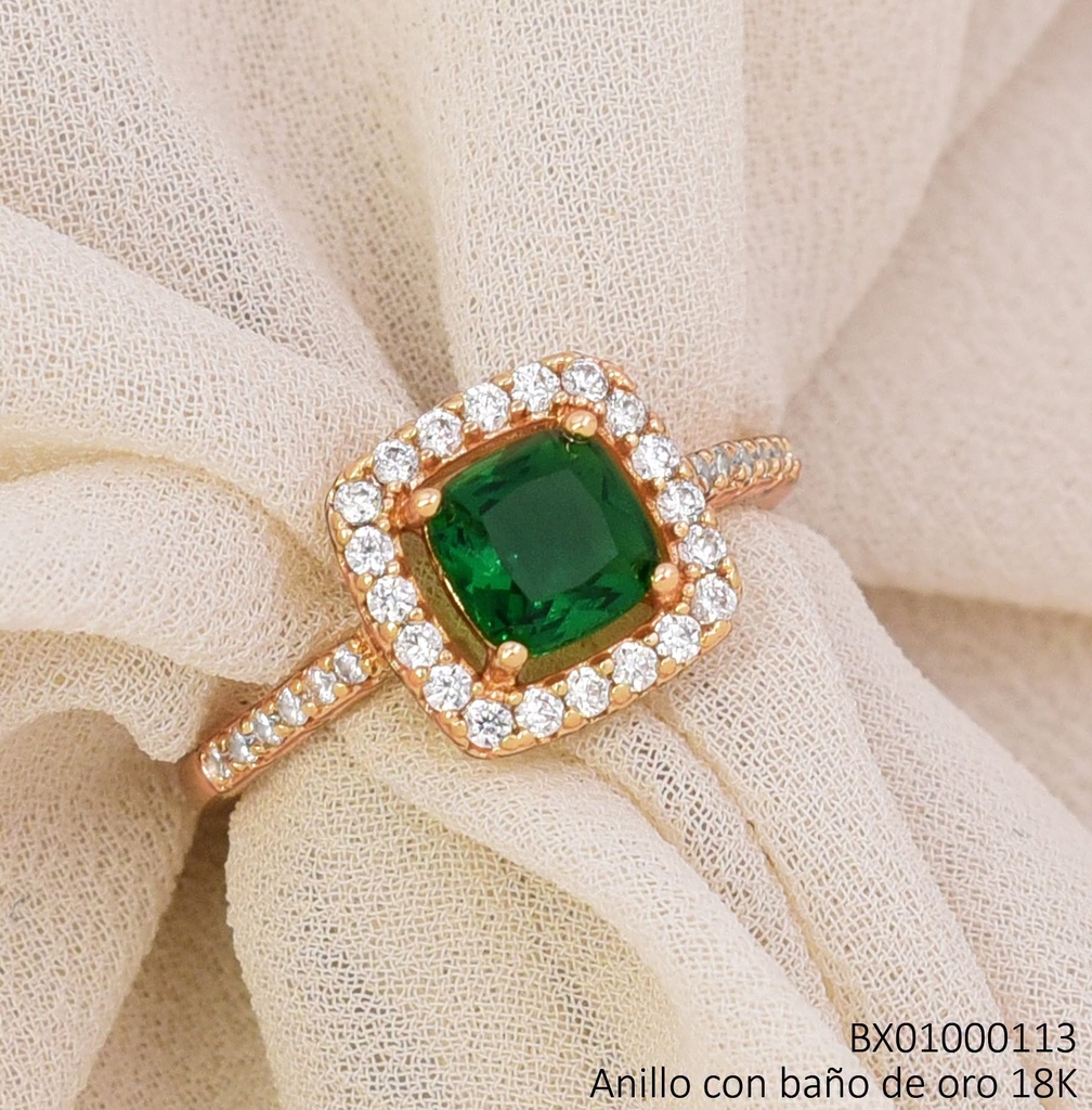 ANILLO BAÑO DE ORO 18K. XUPING CUARO ZIRC.VERDE C/BORDES (X.JL)