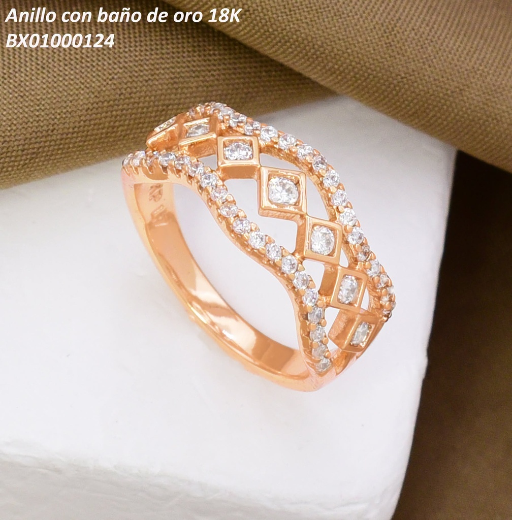 ANILLO BAÑO DE ORO 18K. XUPING  ZIRC ROMBOS/ CURVA (X.JL)
