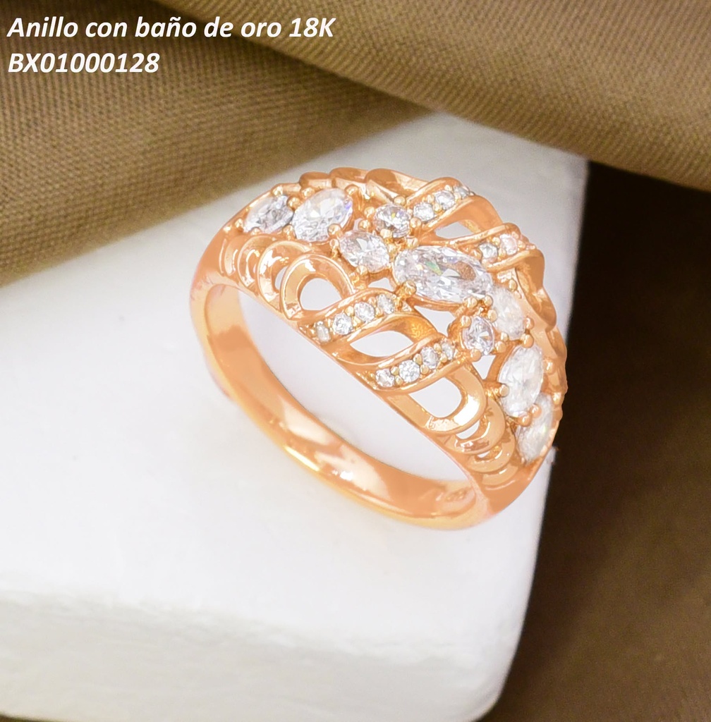 ANILLO BAÑO DE ORO 18K. XUPING  CALADO ZIRC. RD/OV.  (X.JL)