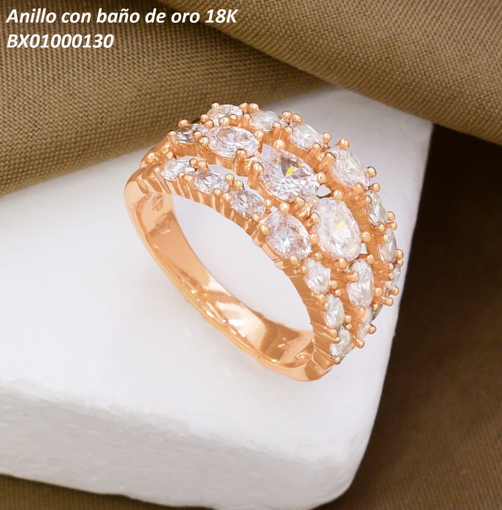ANILLO BAÑO DE ORO 18K. XUPING ZIRC. RD (3) LINEAS (X.JL)
