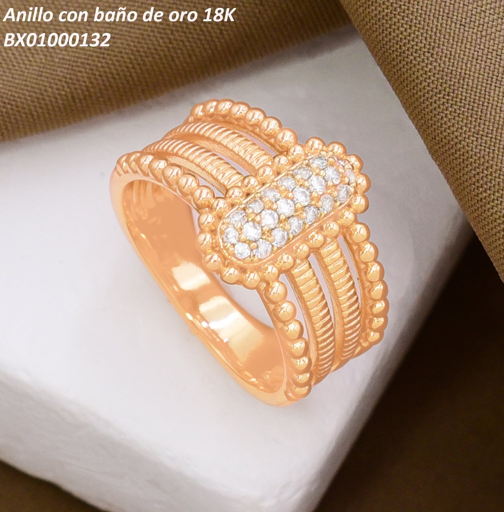 ANILLO BAÑO DE ORO 18K. XUPING OV. ZIRC./ 4 LINEAS (X.JL)