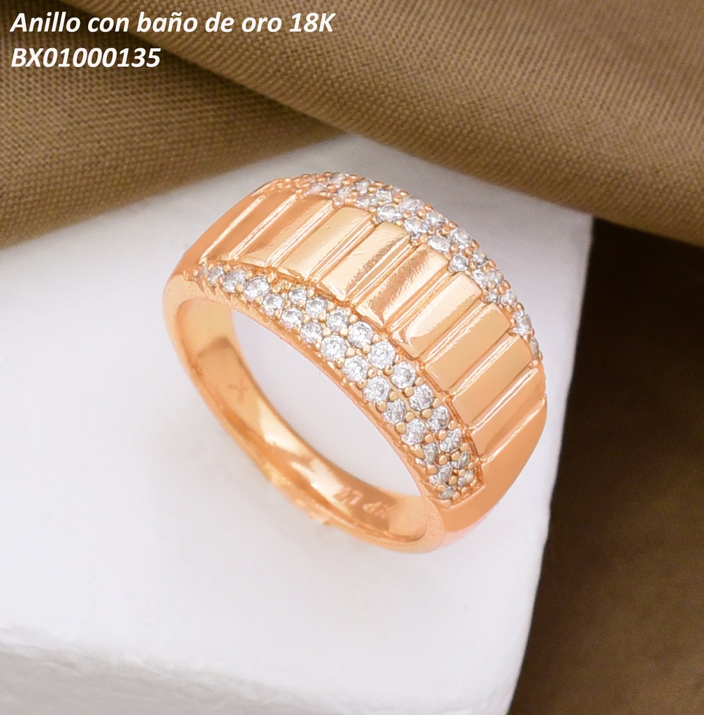 ANILLO BAÑO DE ORO 18K. XUPING RECT. LISOS/ ZIRC. RD (X.JL)