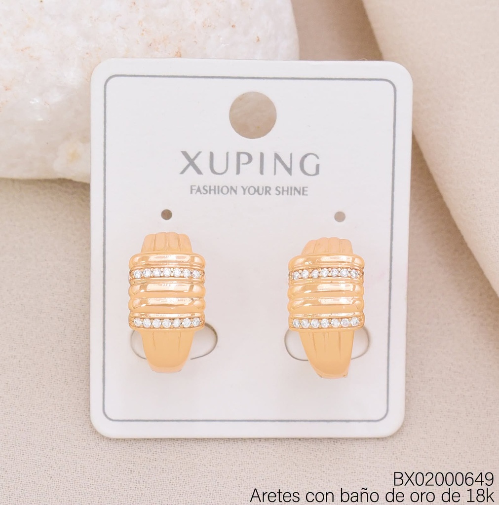 ARETES BAÑO DE ORO 18K XUPING LINEAS VERT/ HORIZ. (X.JL)