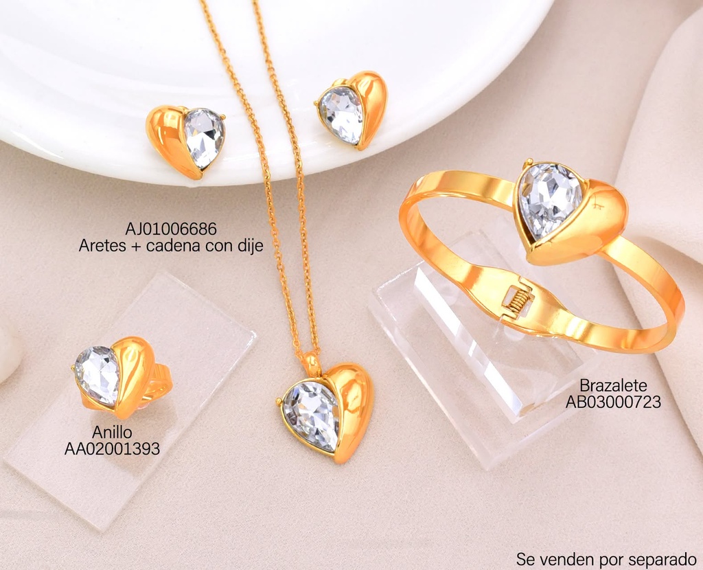 ANILLO CORAZON MITAD DOR./ MITAD CRISTAL 12875AJIA-308