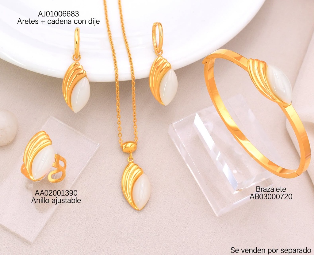 BRAZALETE OVALO BLANCO/LINEAS DOR VERT. 12759AJIA-308