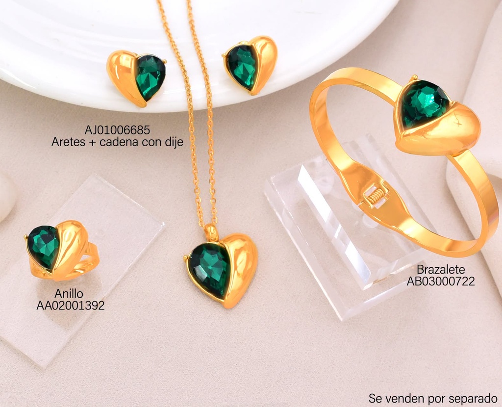 BRAZALETE CORAZON MITAD DOR./ MITAD VERDE 12874AJIA-308