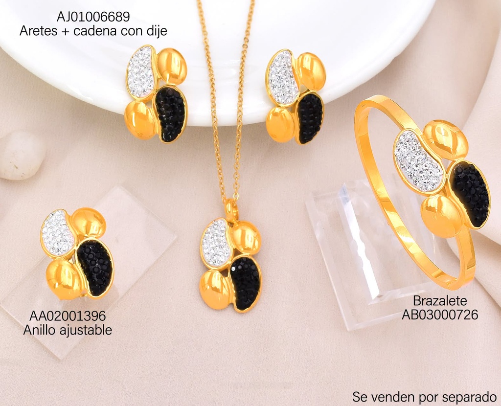 ANILLO 4 OVALOS ZIRCONIA NEGRO/CRISTAL/DOR. 12765