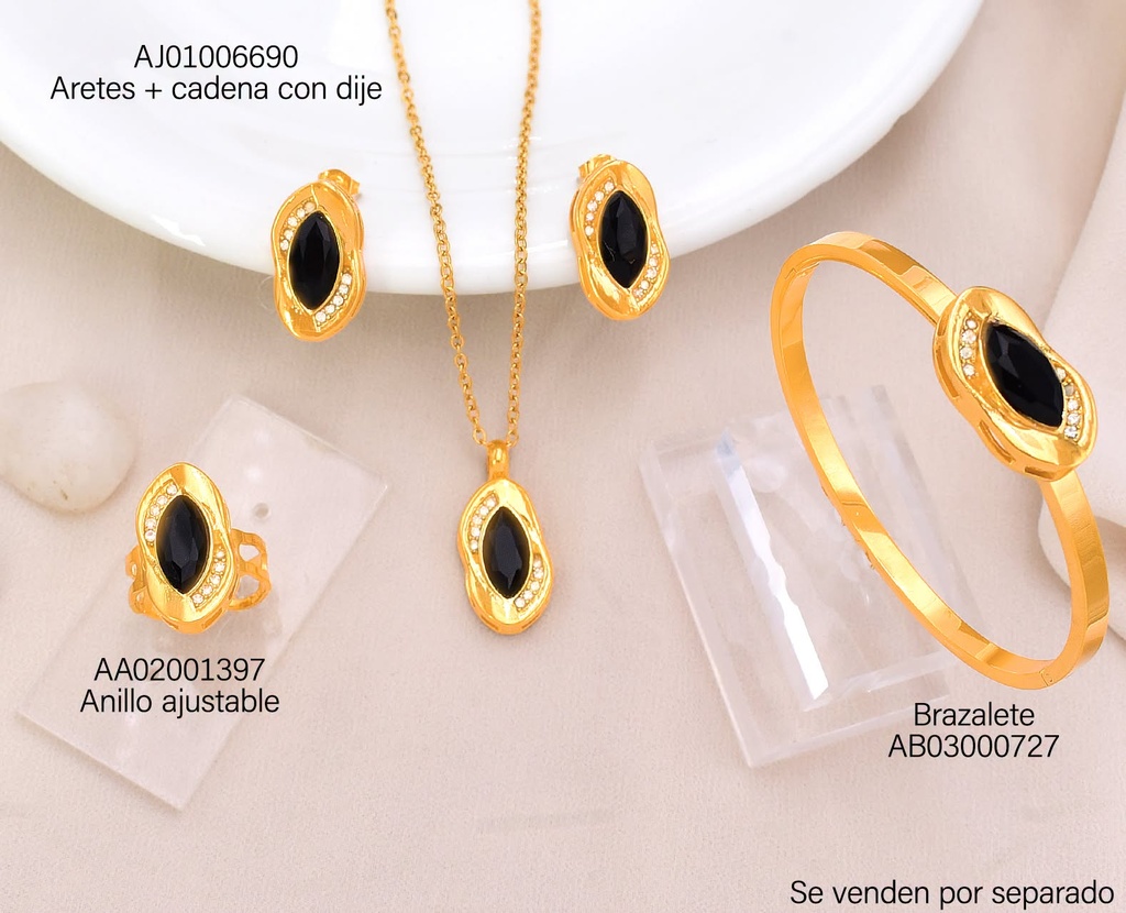 ANILLO OVALADO PIEDRA NEGRO/ZIRCONIA CRISTAL 12775