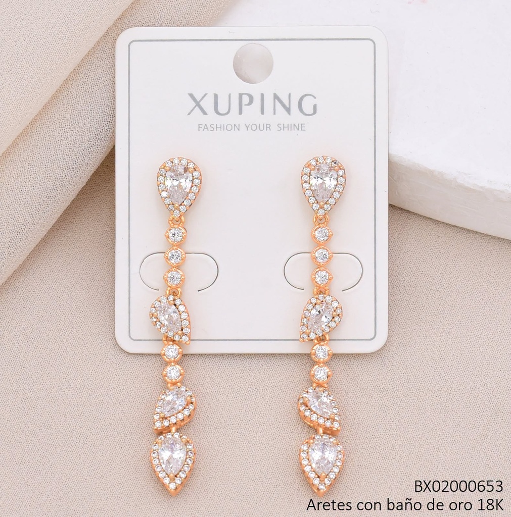 ARETES BAÑO DE ORO 18K XUPING  LARGOS GOTAS CRISTALES/ZIRCONIA CRISTALES (X.JL)