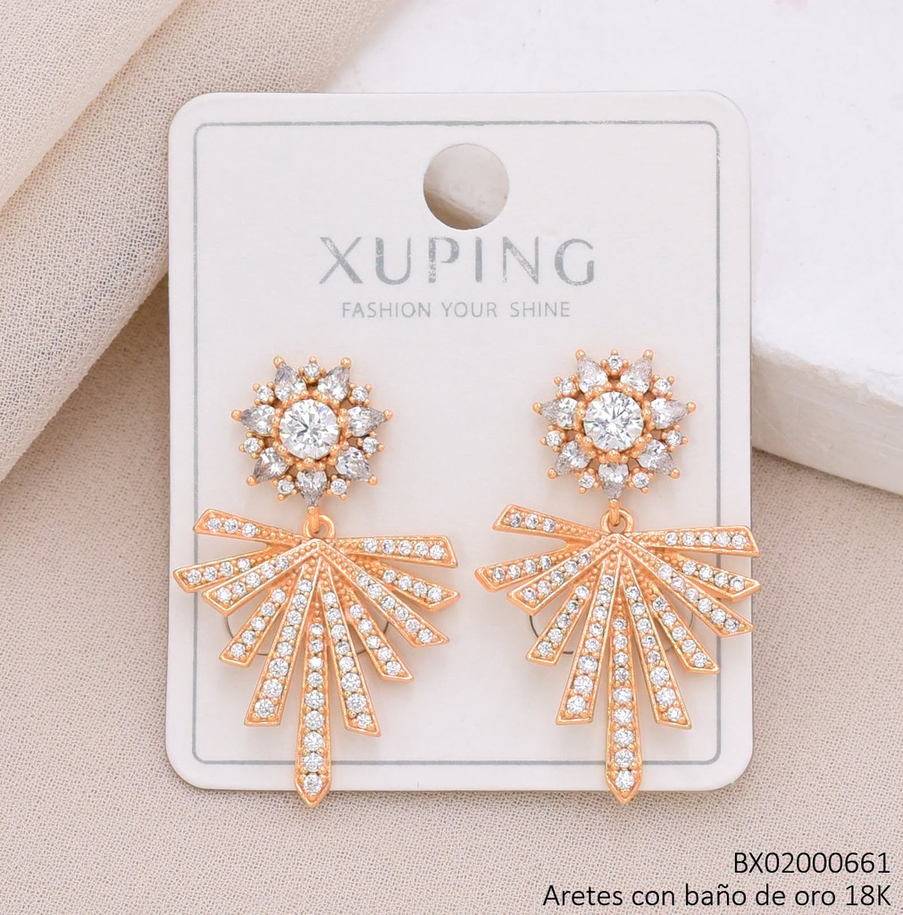 ARETES BAÑO DE ORO FLOR OV-CRISTAL COLGANTES (X.JL) XUPING