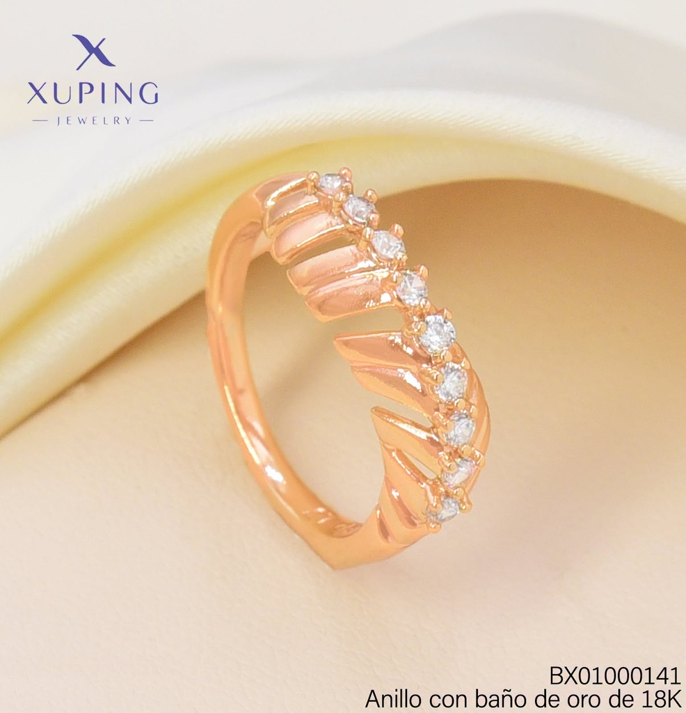 ANILLO BAÑO DE ORO 18K XUPING CURVA ZIRC. RD CENTRO CRISTAL(X.JL)