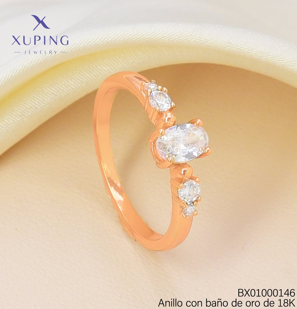 ANILLO BAÑO DE ORO 18K XUPING PIEDRA OV/ZIRC. CRISTAL (X.JL)