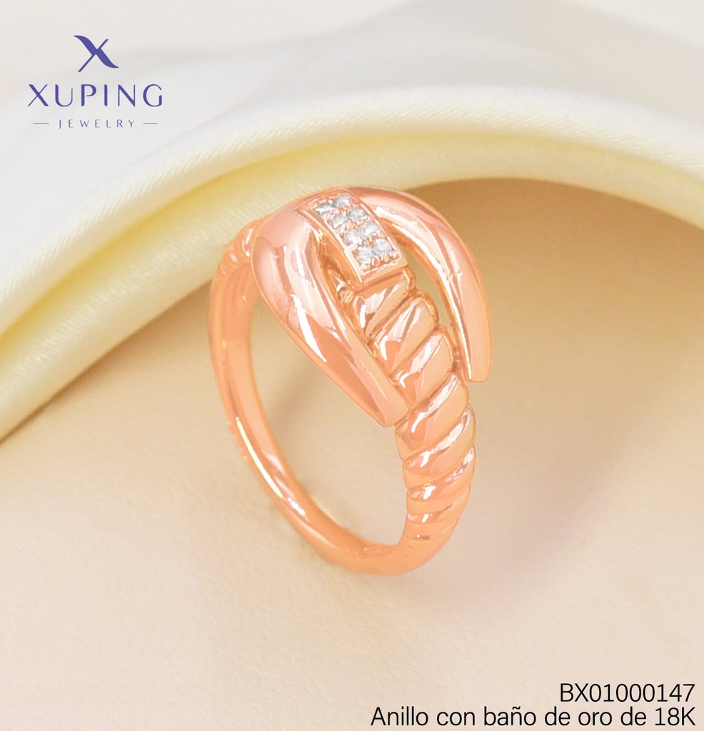 ANILLO BAÑO DE ORO 18K XUPING TRENZADO U HORIZONTAL (X.JL)