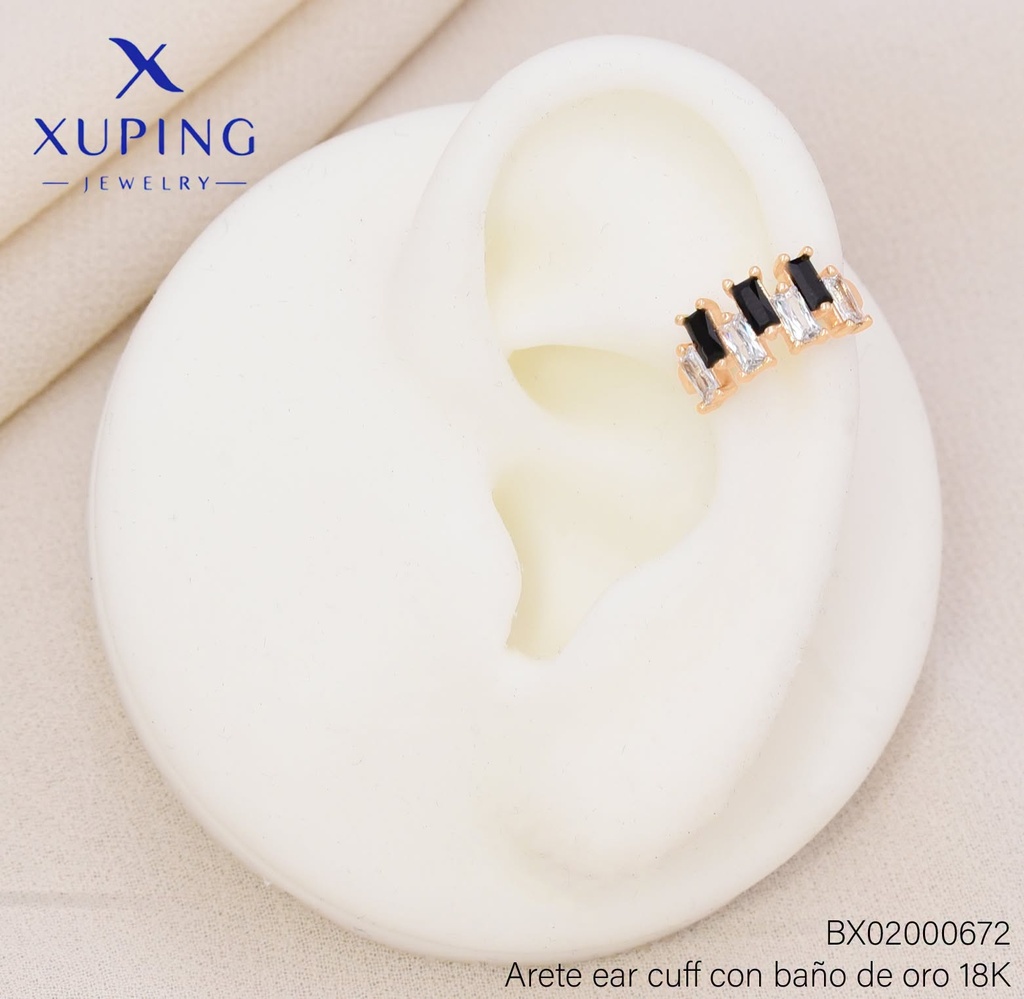 EAR CUFF RECT. CRITSAL/NEGRO (X.JL) XUPING