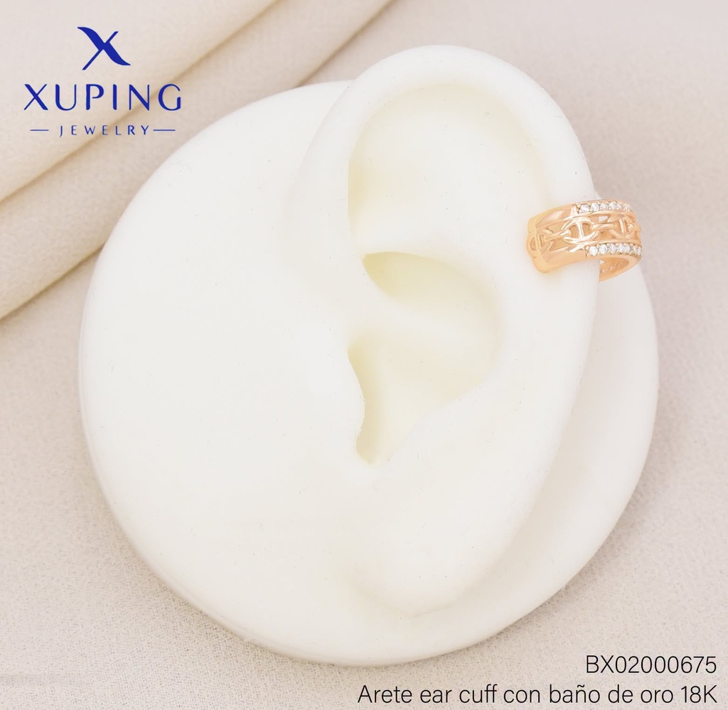 EAR CUFF BAÑO DE ORO 18K XUPING LINEA DOBLE ZIRCONIA CRISTAL (X.JL)