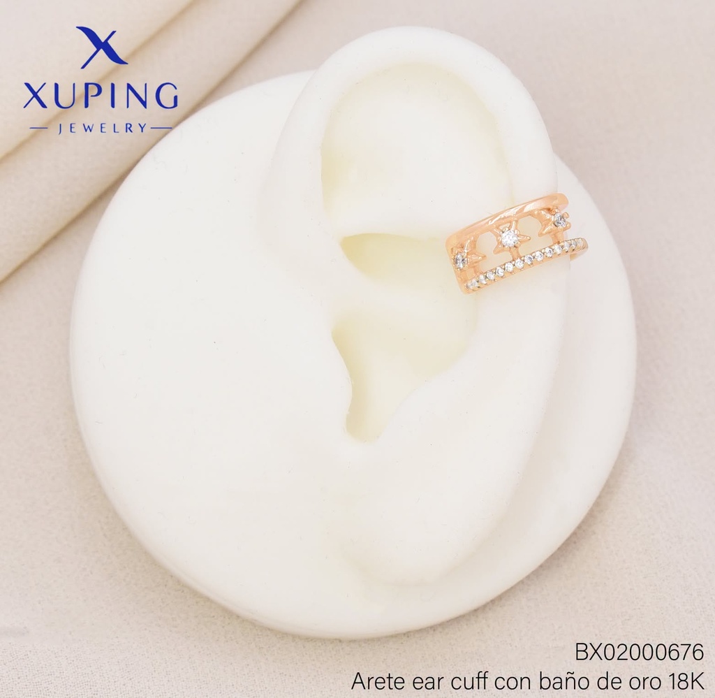 EAR CUFF BAÑOP DE ORO 18K XUPING ESTRELLA ZIRCONIA CRISTAL (X.JL)