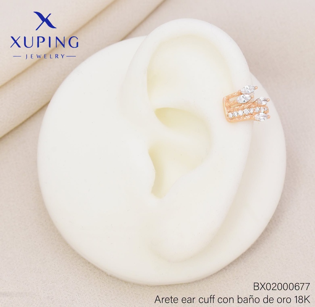 EAR CUFF BAÑO DE ORO 18K XUPING OVALOS HORIZONTALES ZIRCONIA CRISTAL (X.JL)