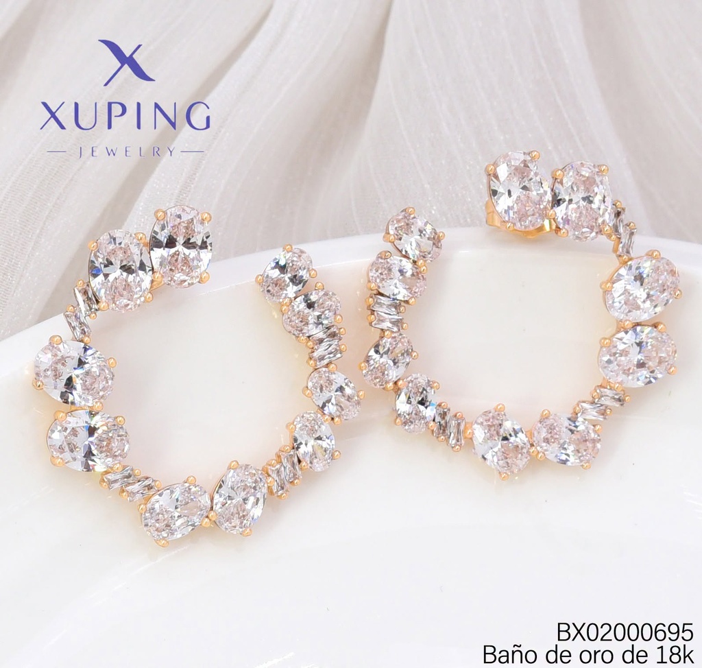 ARETES BAÑO DE ORO 18K XUPING "U"ZIRC. OV. CRISTAL (X.JL)