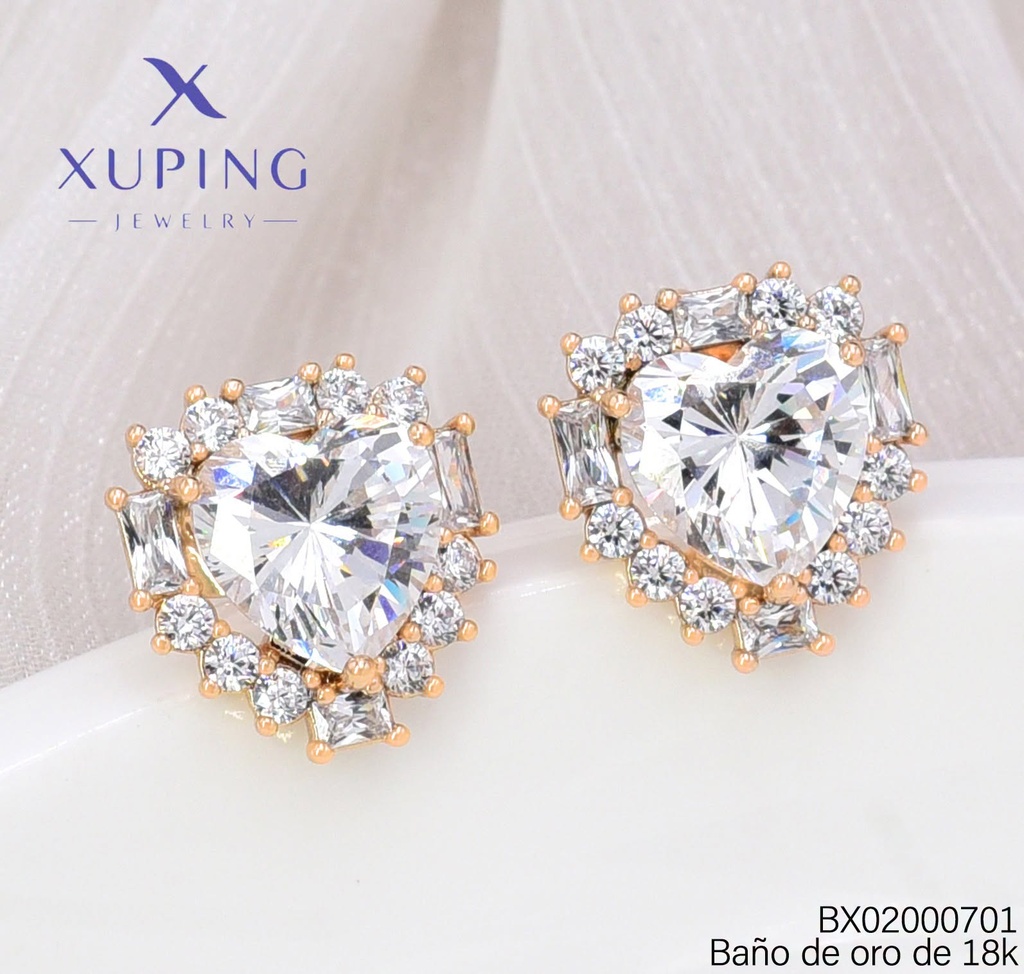 ARETES BAÑO DE ORO 18K XUPING CORAZON ZIRC. (X.JL)