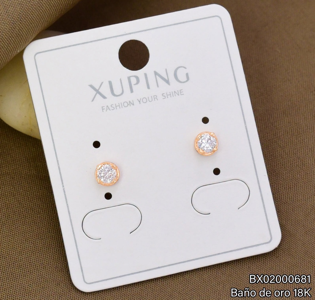 ARETES TOPITO BAÑO DE ORO 18K XUPING ZIRC. RD PQ CRISTAL (X.XJL)