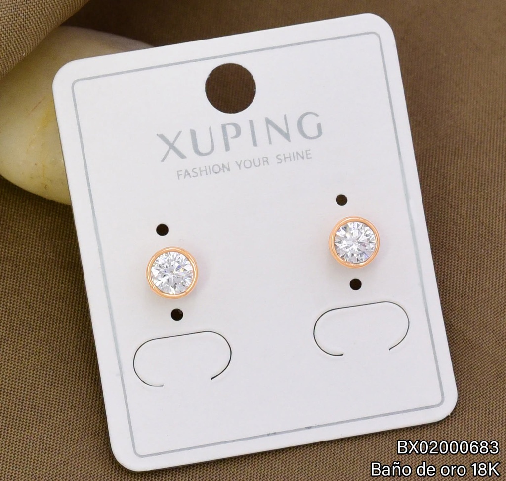 ARETES TOPITOS BAÑO DE ORO 18K XUPING ZIRC. RD CRISTAL (X.JL)