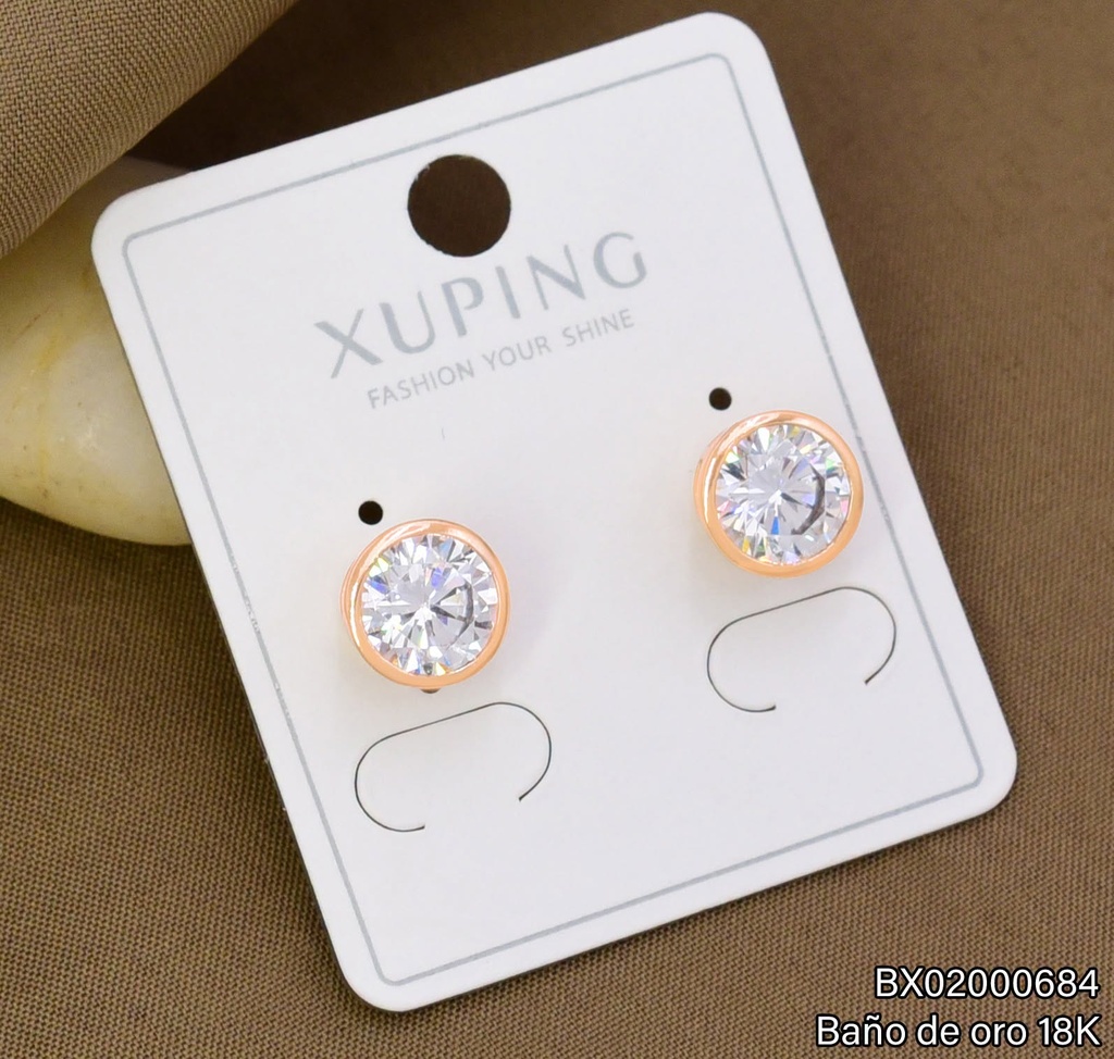 ARETES TOPITOS BAÑO DE ORO 18K XUPING ZIRC. RD CRISTAL (X.JL)