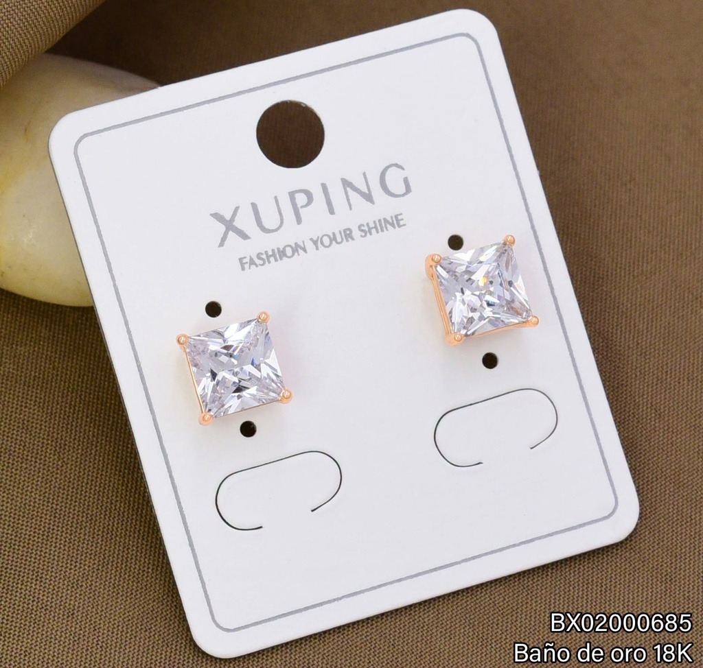 ARETES TOPITO BAÑO DE ORO 18K XUPING ZIRC. CD. CRISTAL (X.JL)
