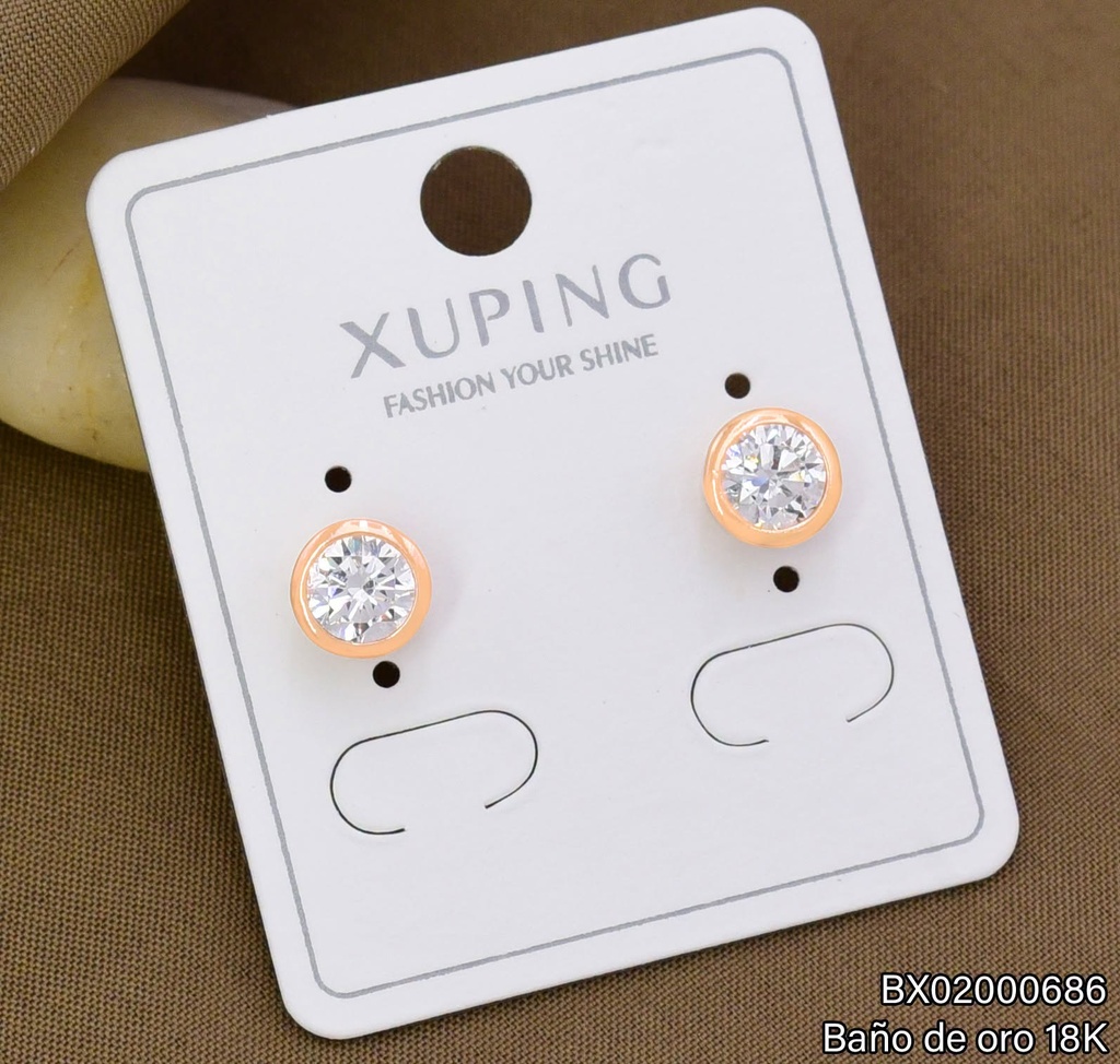 ARETES TOPITOS BAÑO DE ORO 18K XUPING ZIRC RD CRISTAL (X.JL)