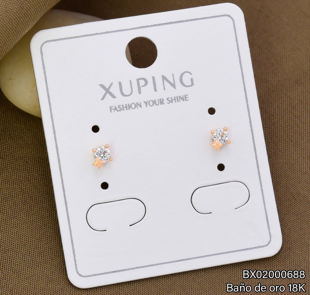 ARETES TOPITO BAÑO DE ORO 18K XUPING ESTRELLA/ZIRC. RD CRISTAL (X.JL)