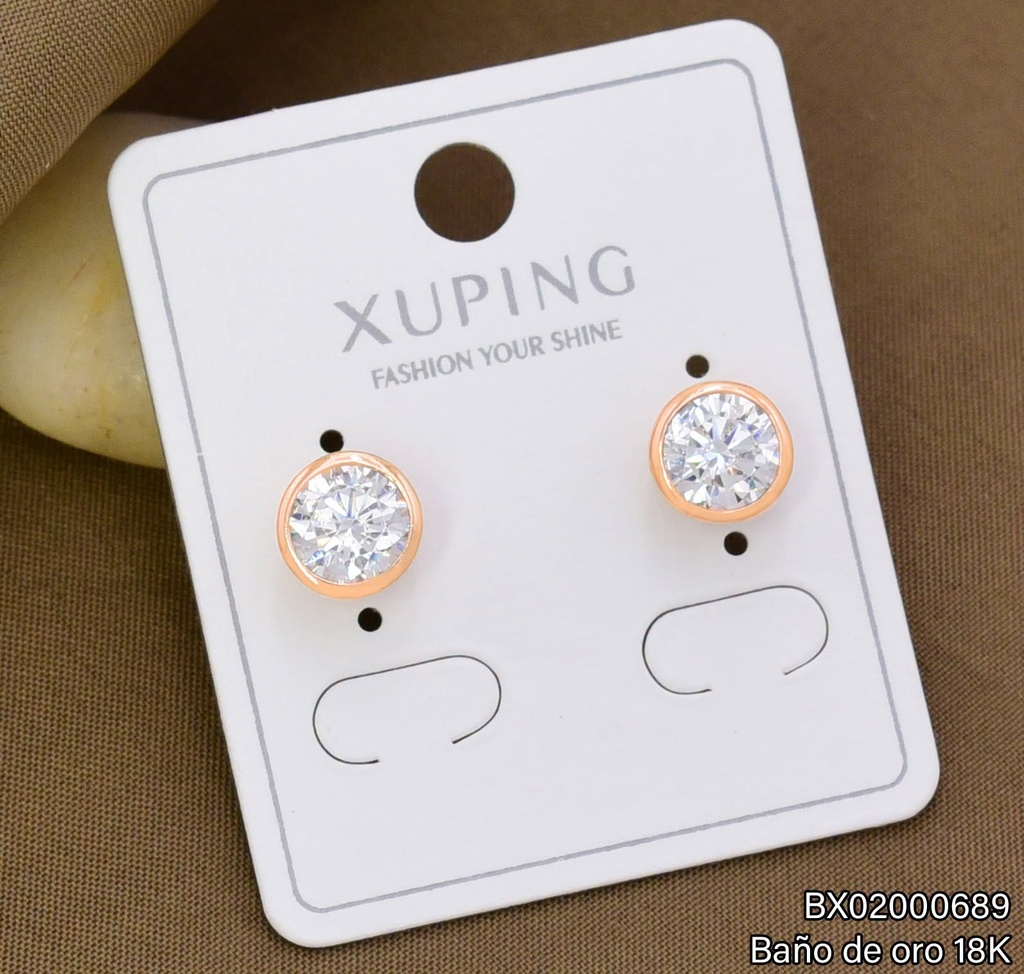 ARETES TOPITOS BAÑO DE ORO 18K XUPING ZIRC. RD CRISTAL (X.JL)