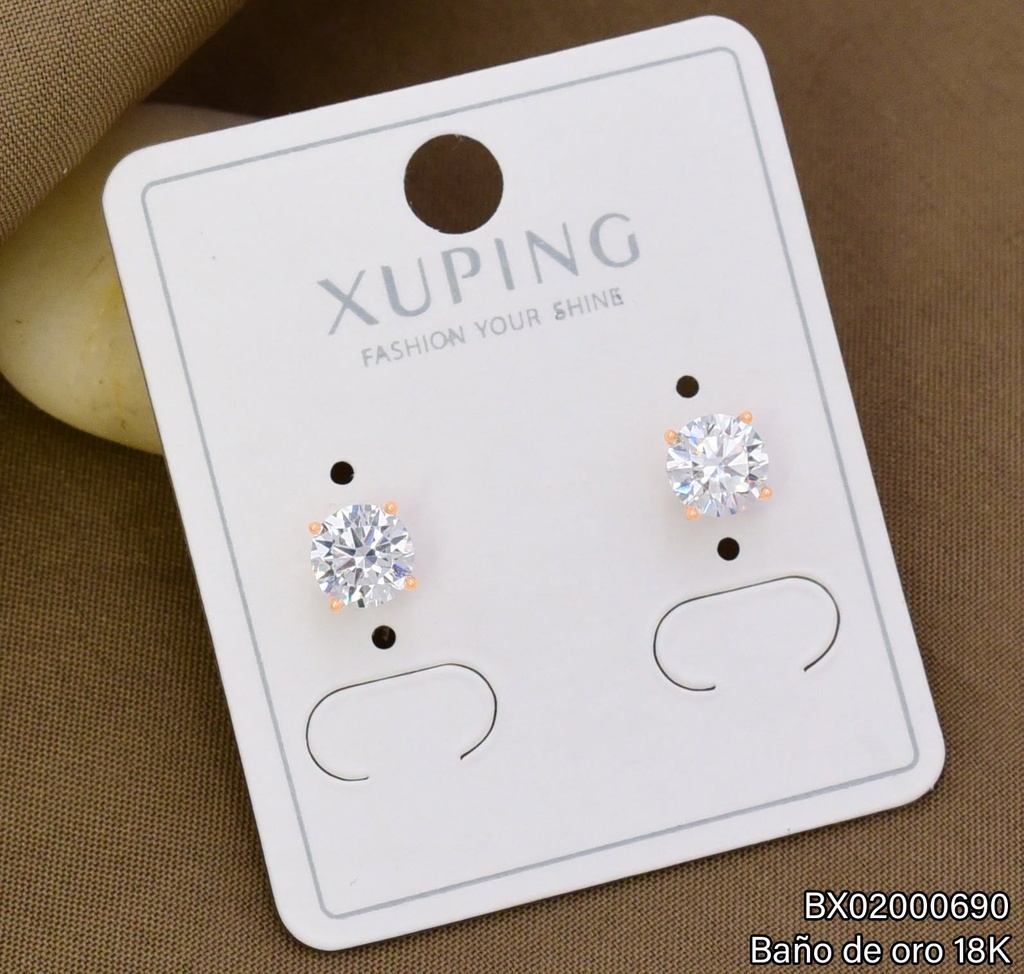 ARETES TOPITOS BAÑO DE ORO 18K XUPING ZIRC RD CRISTAL (X.JL)