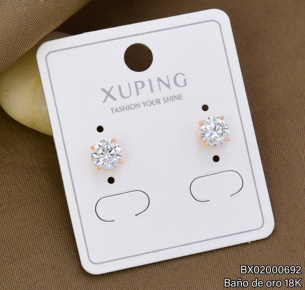 ARETES TOPITOS BAÑO DE ORO ZIRC RD CRISTAL (X.JL) XUPING