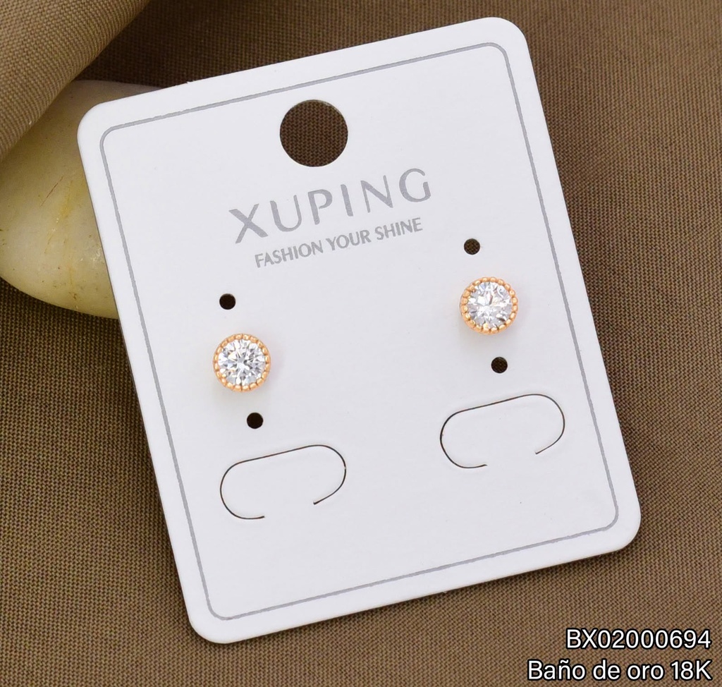 ARETES TOPITOS BAÑO DE ORO 18K XUPING ZIRC. RD CRISTAL (X.JL)