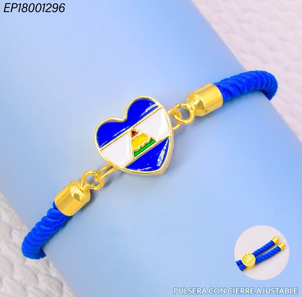PULSERA AJUSTABLE AZUL/ CORAZON BANDERA NICARAGUA G587-841
