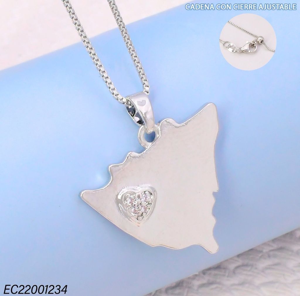 CADENA AJUSTABLE VENECIANA DIJE MAPA NICARAGUA CORAZON ZIRC. PLAT G201-841