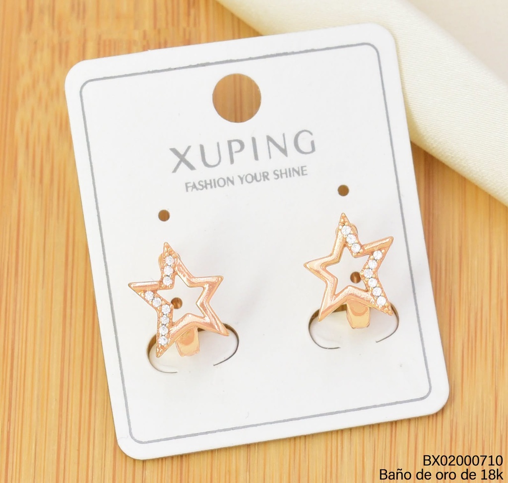 ARETES HUGGIES BAÑO DE ORO 18K XUPING ESTRELLA ZIRC. (X.JL)